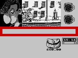 Sidewalk (ZX Spectrum) screenshot: He's trying to kick me
