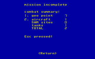 Strike Force Harrier (Atari ST) screenshot: Mission status