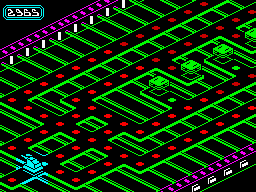 Sigma 7 (ZX Spectrum) screenshot: Stage 1: Phase 2.<br> The second phase looks very much like a <i>Pac-man</i> clone. It isn't and get over it, although the gameplay is quite similar.
