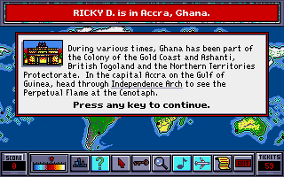 BushBuck Charms, Viking Ships & Dodo Eggs (Amiga) screenshot: Welcome to Ghana.