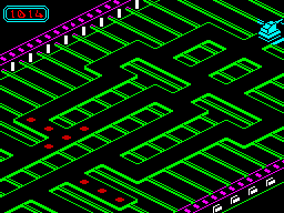 Sigma 7 (ZX Spectrum) screenshot: Stage 1: Phase 2. If you give a second chance to this game, you'll realize it has much more to offer. That pack of dots (T) is in fact a code. Take that! for the next phase.