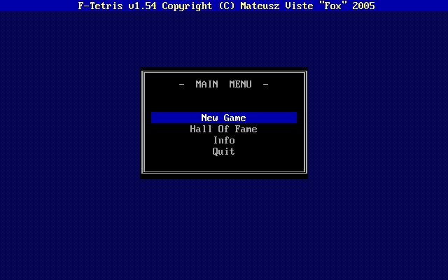 F-Tetris (DOS) screenshot: Main menu