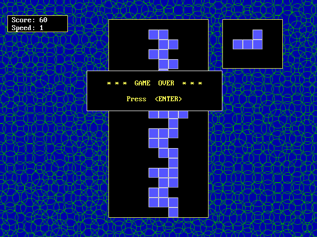 F-Tetris (DOS) screenshot: Game over