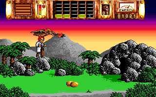 Time Machine (Amiga) screenshot: Being carried by a Pyrodactyl
