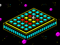 Sigma 7 (ZX Spectrum) screenshot: Stage 1: Phase 3.<br> Remember the code shown on the remaining dots of the sort of <i>Pac-Man</i> labyrinth in the 2nd phase? (of course you do it's present in the previous screenshot) Forget it.