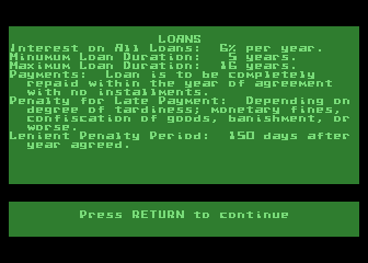 Universe (Atari 8-bit) screenshot: Some loan information