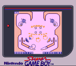 Kirby's Pinball Land (Game Boy) screenshot: Gameplay on Super Game Boy