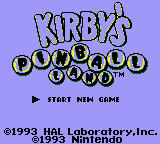 Kirby's Pinball Land (Game Boy) screenshot: Title screen on Game Boy Color. Another game that get's a palette assigned, and it's another unique one (not selectable by user when turning on the handheld)