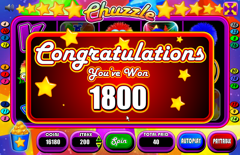 Chuzzle: Slots (Browser) screenshot: The reward after the multiplier was applied.