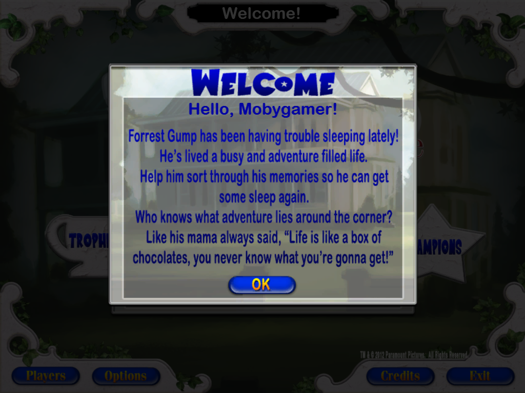 Forrest Gump: Match 3 Game (Windows) screenshot: Welcome