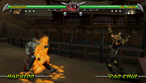 Mortal Kombat: Unchained (PSP) screenshot: Scorpion vs Liu Kang