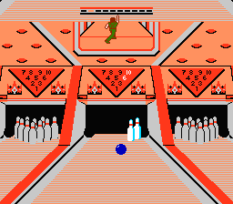Dynamite Bowl (NES) screenshot: Those two pins go down.