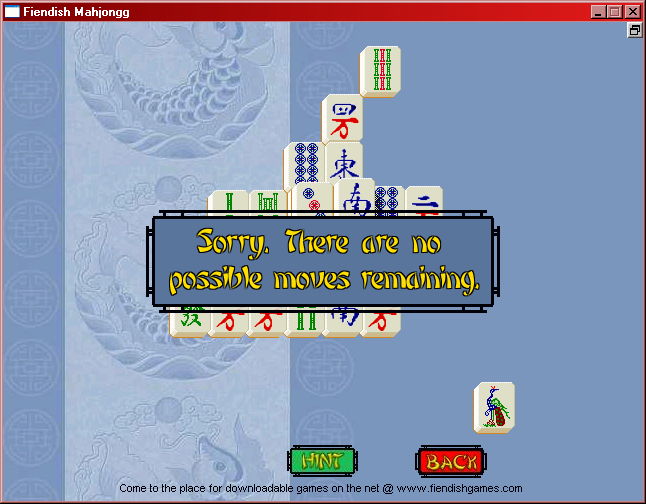 Mah Jongg (Windows) screenshot: Game over