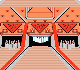 Dynamite Bowl (NES) screenshot: Preparing the lane for the first throw.