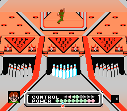 Dynamite Bowl (NES) screenshot: You can control your position on the lane.