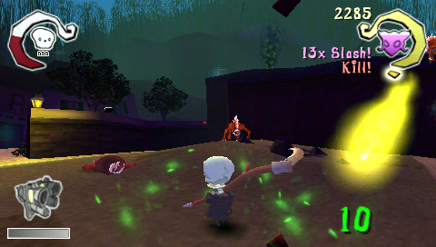 Death Jr. (PSP) screenshot: Standing at the battlefield, several troopers slayed
