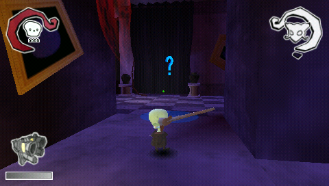 Death Jr. (PSP) screenshot: Walk over a question mark to get help