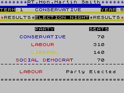 Great Britain Limited (ZX Spectrum) screenshot: Labour win a landslide