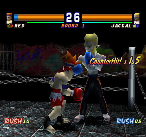Kickboxing (PlayStation) screenshot: Red vs Jackal.