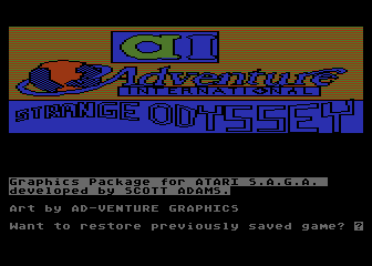 Scott Adams' Graphic Adventure #6: Strange Odyssey (Atari 8-bit) screenshot: Title screen