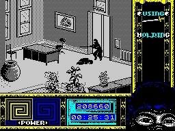 Ninja Remix (ZX Spectrum) screenshot: Level 5, "The Office": Cautious measures.<br> - Might be pretending, never know...