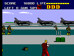 Dynamite Duke (SEGA Master System) screenshot: Duke enters the air strip.