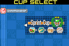 SEGA Rally Championship (Game Boy Advance) screenshot: Cup select - Spirit Cup