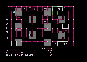 Diamond Mine (Atari 8-bit) screenshot: Shaft 1 start - we're not heeding the warning