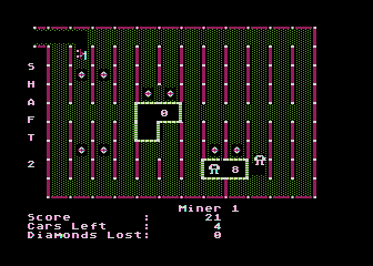 Diamond Mine (Atari 8-bit) screenshot: Shaft 2, about to collect the first diamond