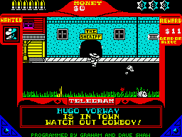 Gunfighter (ZX Spectrum) screenshot: Game start - most likely a Bob Dylan reference