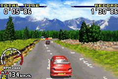 SEGA Rally Championship (Game Boy Advance) screenshot: Mitsubishi Evo in Time Attack with ghost car in distance