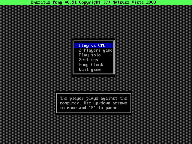 Emeritus Pong (Windows) screenshot: Main menu