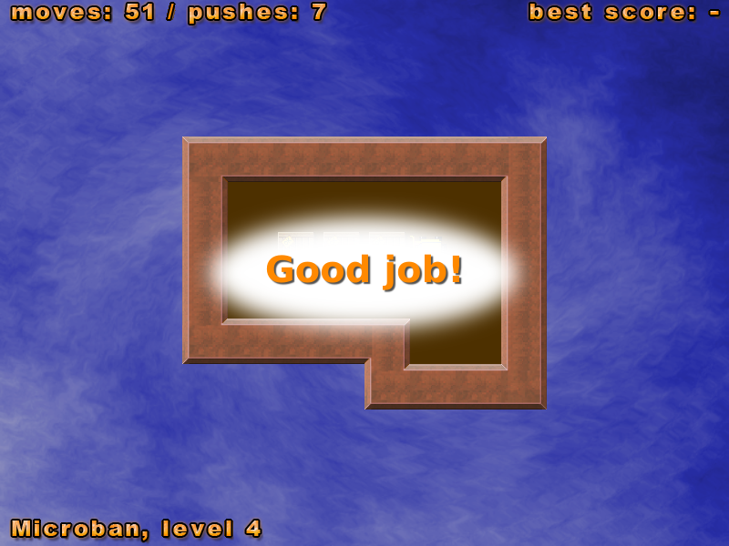 Simple Sokoban (Windows) screenshot: Level completed