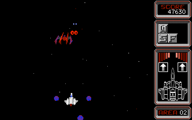 Silpheed (Apple IIgs) screenshot: Fighting a large opponent.