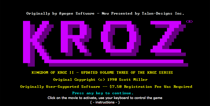 Kingdom of Kroz II (Browser) screenshot: Title screen