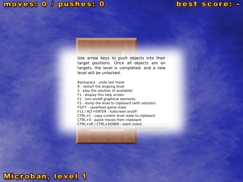 Simple Sokoban (Windows) screenshot: Instructions
