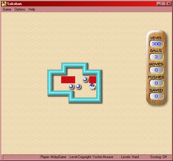 Sokoban (Windows) screenshot: One of the later levels in the "Hard" set (v1.5)