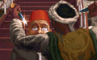 Daughter of Serpents (DOS) screenshot: A scene from the intro: this is not the red-hats lucky day.