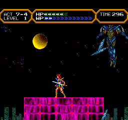 Valis IV (TurboGrafx CD) screenshot: Boss battle under full moon