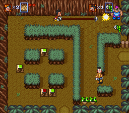 Disney's Goof Troop (SNES) screenshot: Hitting enemy with hookshot only stuns him for a second