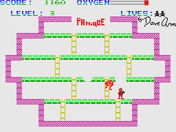 Panique (MSX) screenshot: As your oxygen supply diminishes, your sprite turns redder and redder