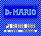 Dr. Mario (Game Boy) screenshot: Title screen on Game Boy Color. The game is internally detected and a (not user selectable) palette gets assigned.