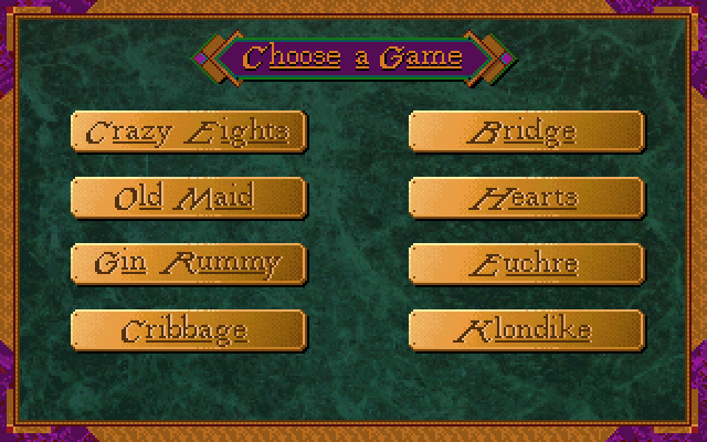 Hoyle Classic Card Games (DOS) screenshot: The game selection screen.