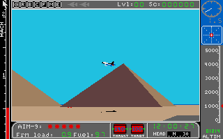 Jet (Atari ST) screenshot: Taking off next to a pyramid (!?)