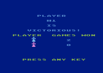 Silicon Warrior (Atari 8-bit) screenshot: Player one is winning!