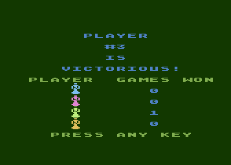 Silicon Warrior (Atari 8-bit) screenshot: Player 3 was victorious this time.