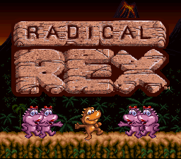 Radical Rex (SNES) screenshot: Title screen animation. Dancing dino-babes.