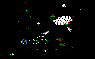 Sigma 7 (Amstrad CPC) screenshot: Stage II: Phase 1.<br> Each blast has to hit the centre of a ship, nor more nor less.