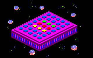 Sigma 7 (Amstrad CPC) screenshot: Stage I: Phase 3.<br> At "phases 3", the player will control a robotic ball. Entering the puzzle field (the 6th ball out of the pentagon).