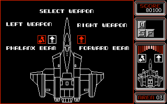 Silpheed (Apple IIgs) screenshot: Select the weapons you'd like for the next mission.